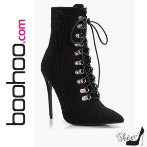 Boohoo Shoes - BooHoo: Lucy Lace Up Pointed Toe Sock Boots Boohoo Shoes - BooHoo: Lucy Lace Up Pointed Toe Sock Boots